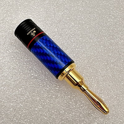 Banana Plug 24K Gold Plated Blue Metal Body with Red Ring - BP-BRR